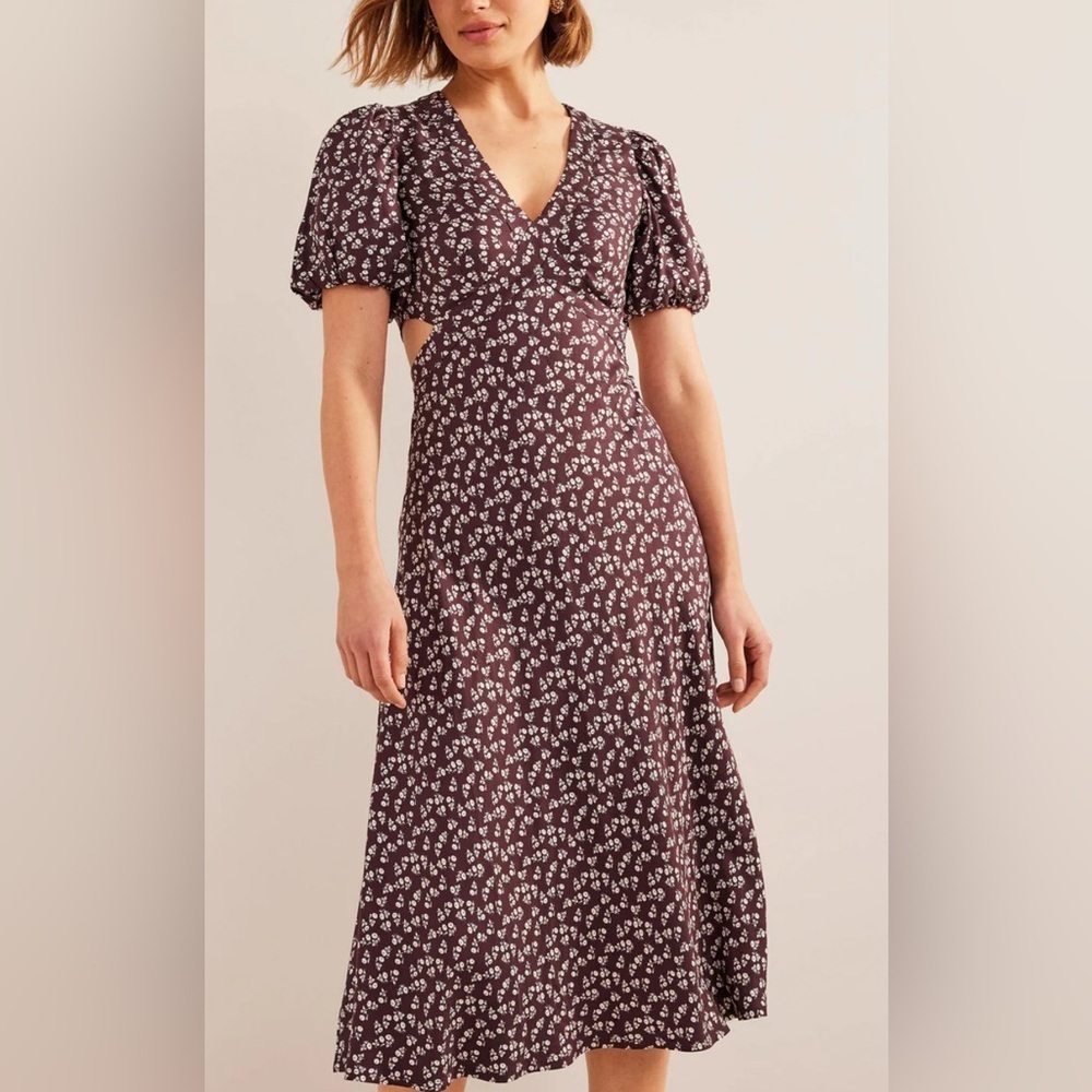 Boden Cut Out Midi Tea Dress Dark Burgundy Sweet Daisy US 14 NEW 1344